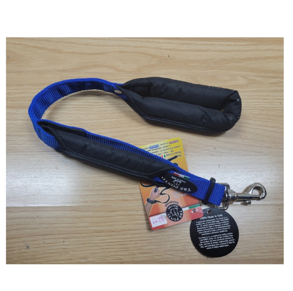 Tre Ponti Blue Double Handle Leash - Short 25"